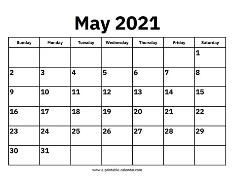 May Calendar Printable 2021